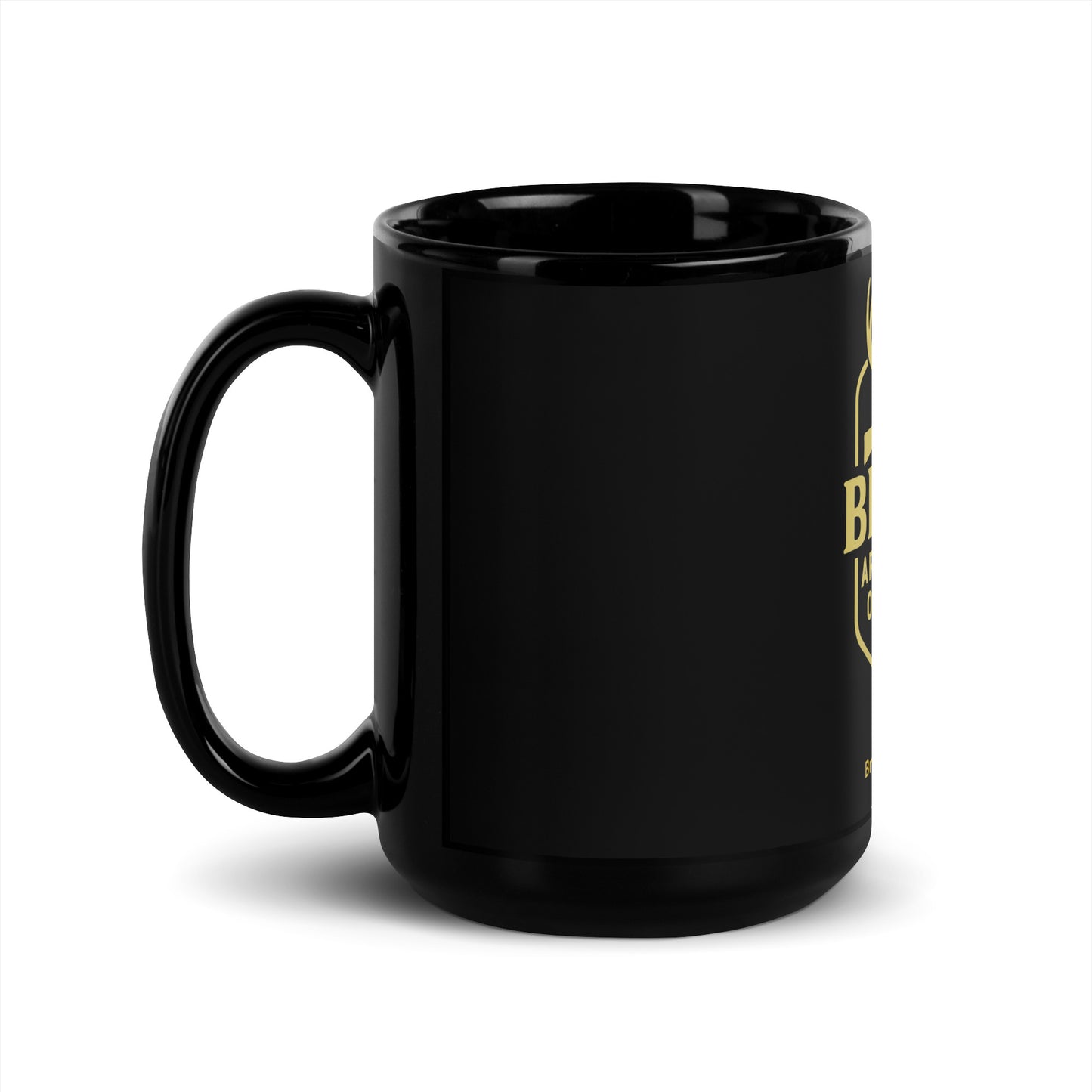 Sleek Black Glossy Mug, perfect for coffee or tea, durable ceramic, 15 oz size for your daily brews.