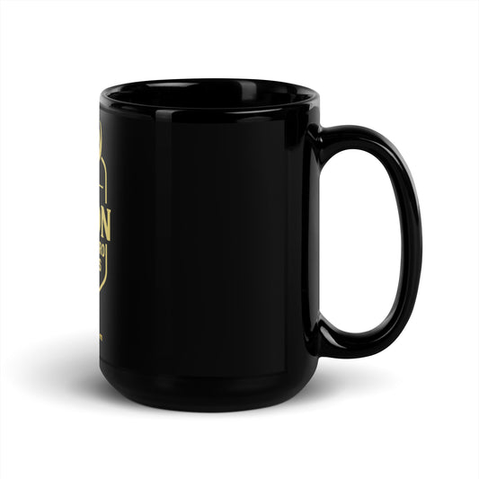 Sleek Black Glossy Mug, perfect for coffee or tea, featuring a sturdy ceramic design and elegant finish.